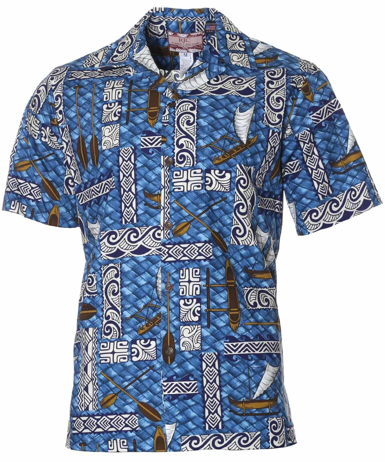Outrigger Cotton Hawaiian Aloha Shirt Blue