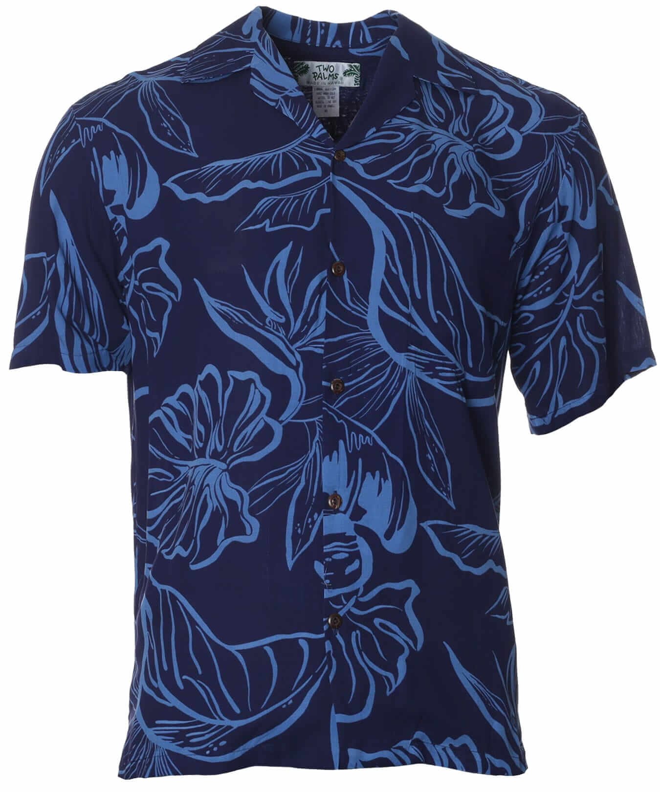 Rayon Fern Grotto Men's Aloha Shirt Navy