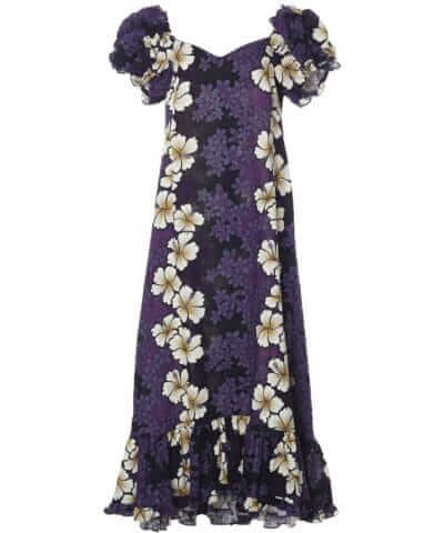 Long Muumuu Cotton Dobby Dress with Sleeves Purple
