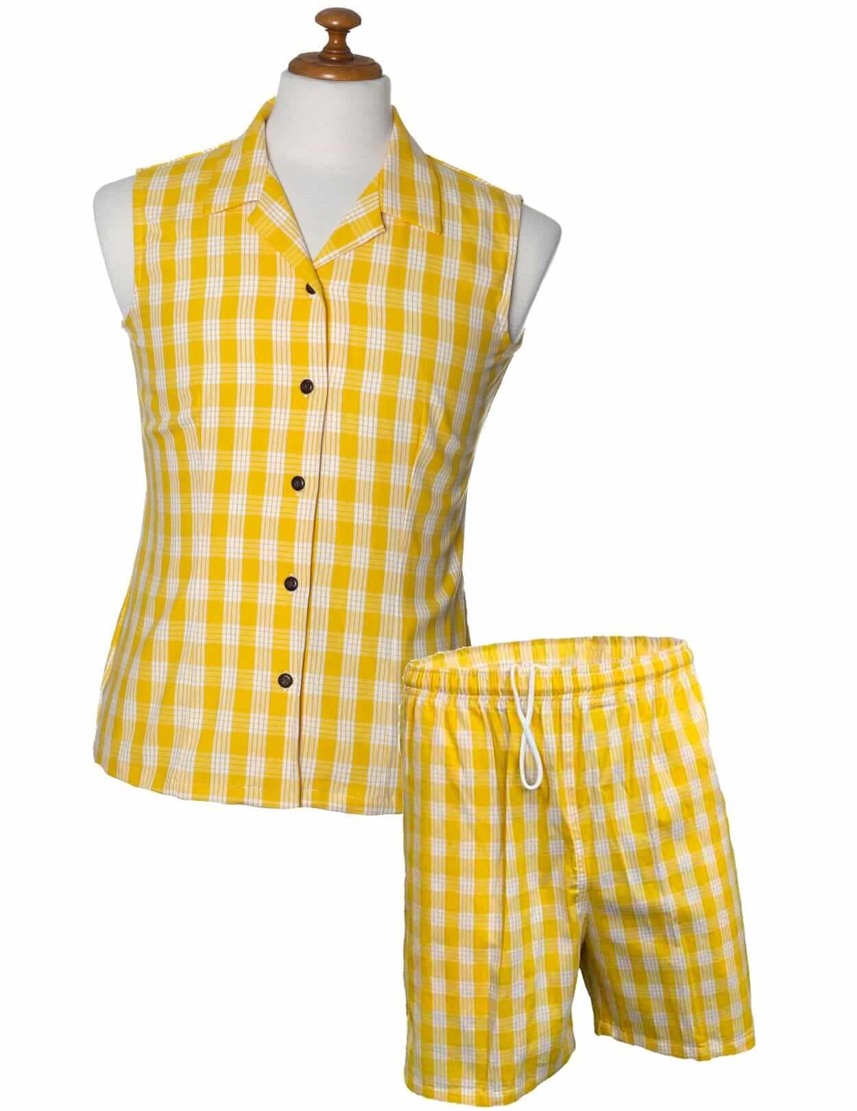 Women Palaka Shirt and Blouse - Capri Set Yellow