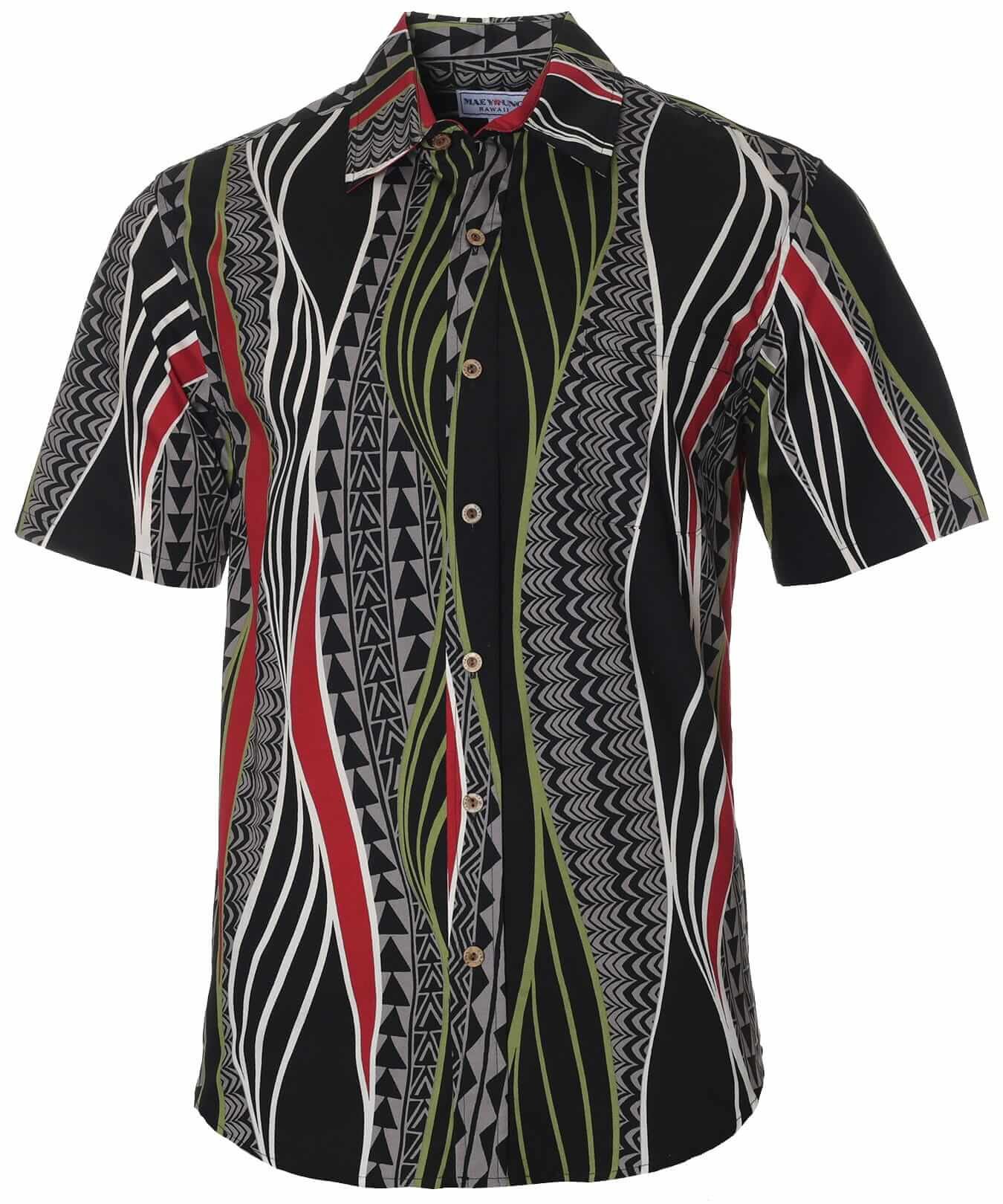 Cotton Tail Hem Pacific Tapa Hawaiian Shirt Black