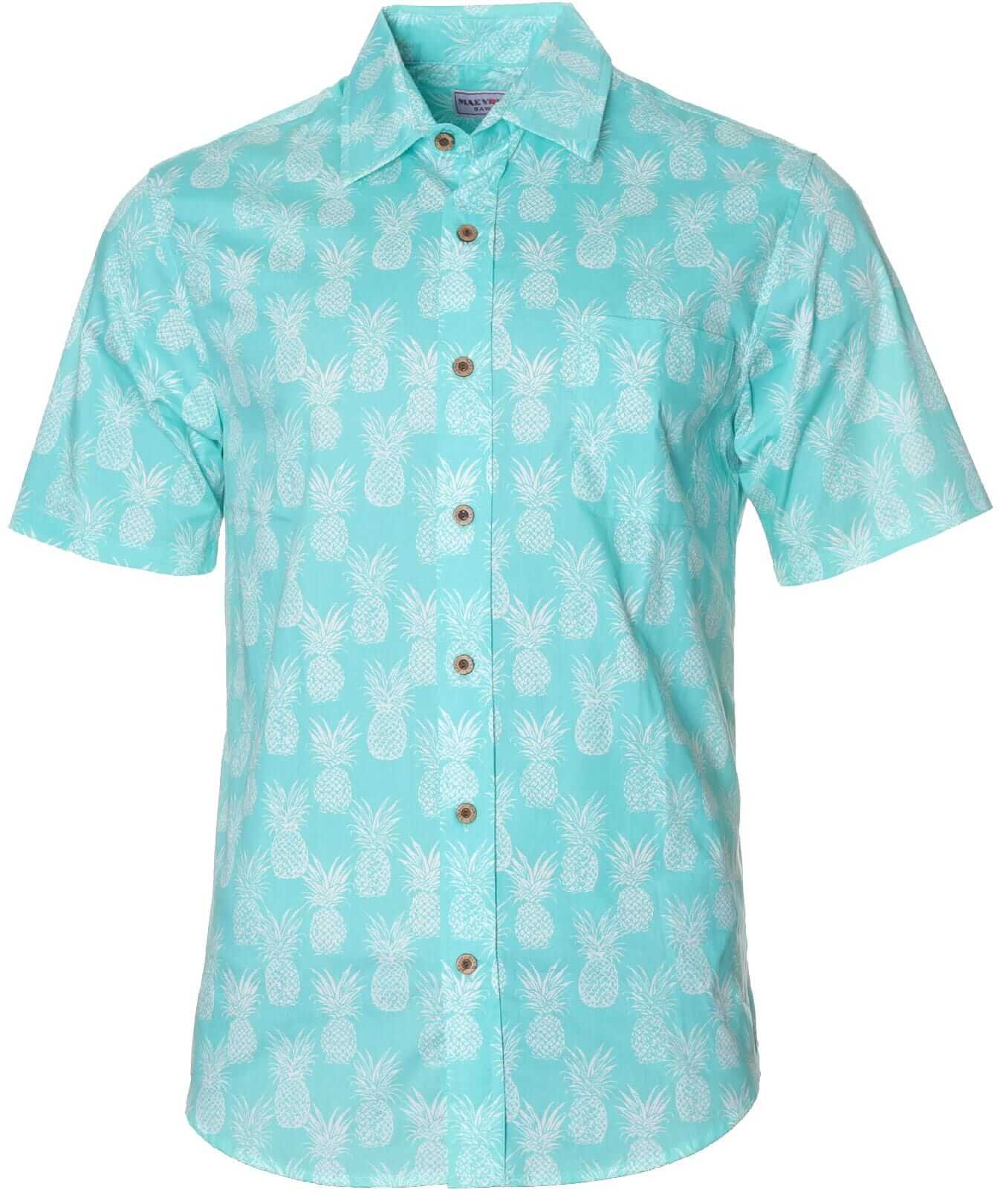 Resort Cotton Pineapples Dude Hawaiian Shirt Aqua