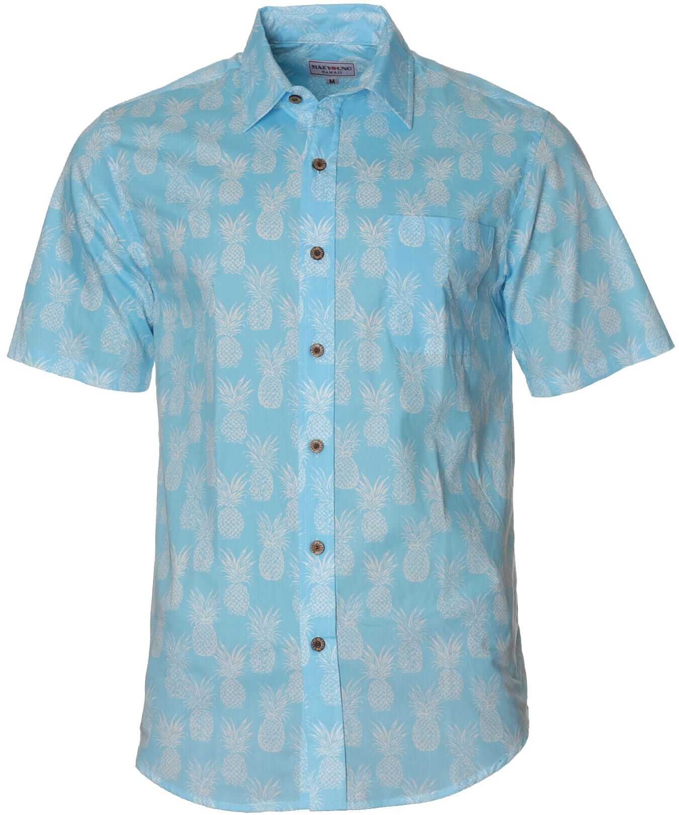 Resort Cotton Pineapples Dude Hawaiian Shirt Light Blue