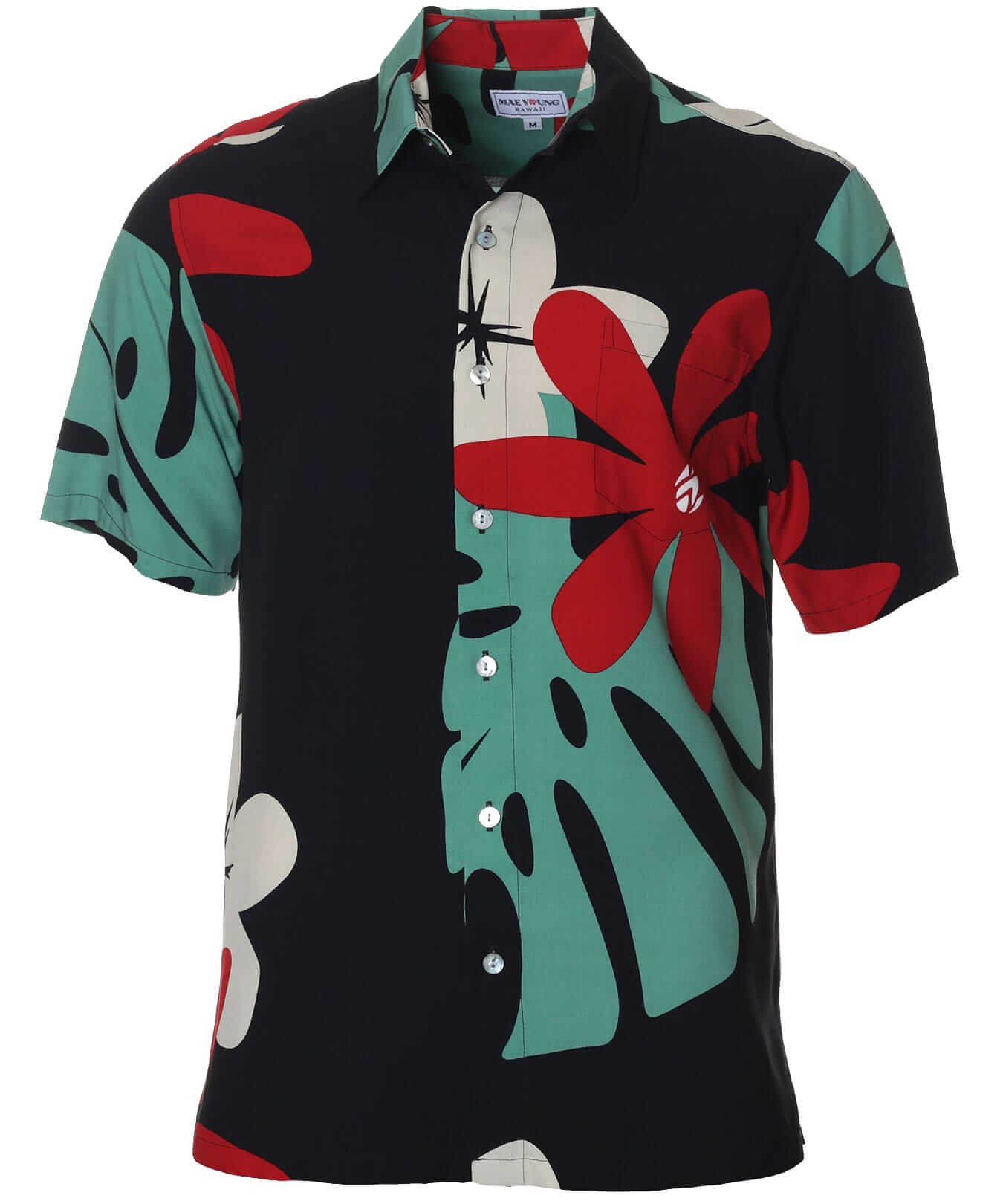 Tiare Monstera Men's Button Up Aloha Shirt Black