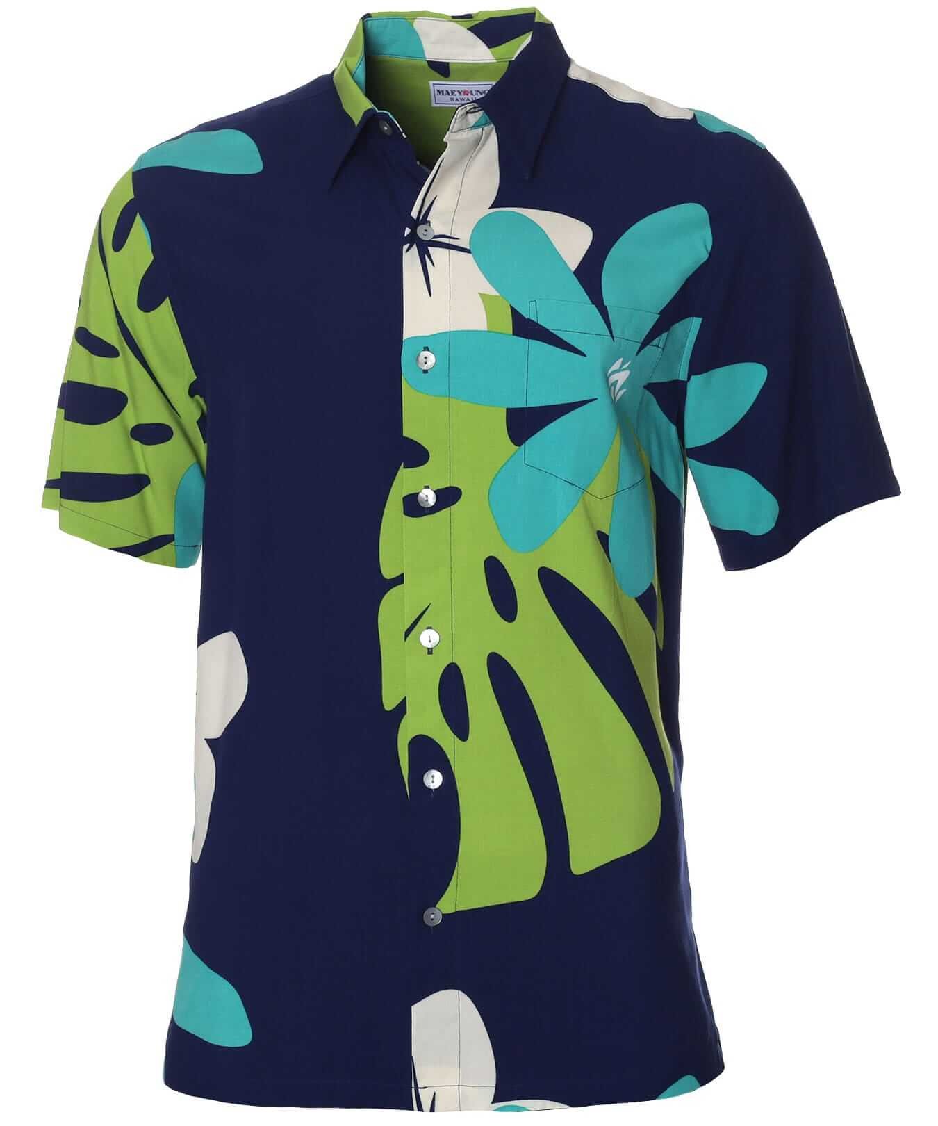 Tiare Monstera Men's Button Up Aloha Shirt Navy