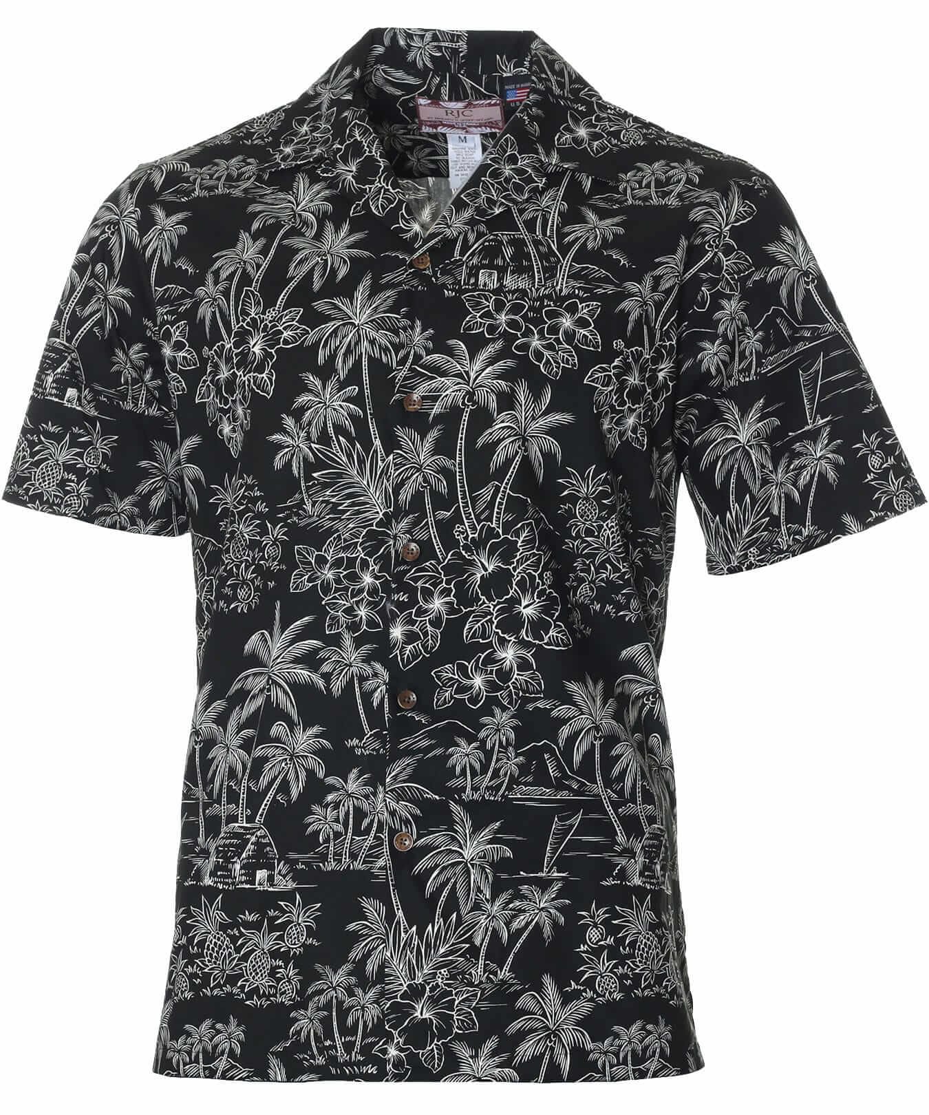 Men's Cotton Palmeras Hawaiian Shirt Black