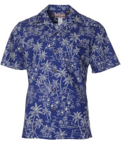 Men's Cotton Palmeras Hawaiian Shirt Navy