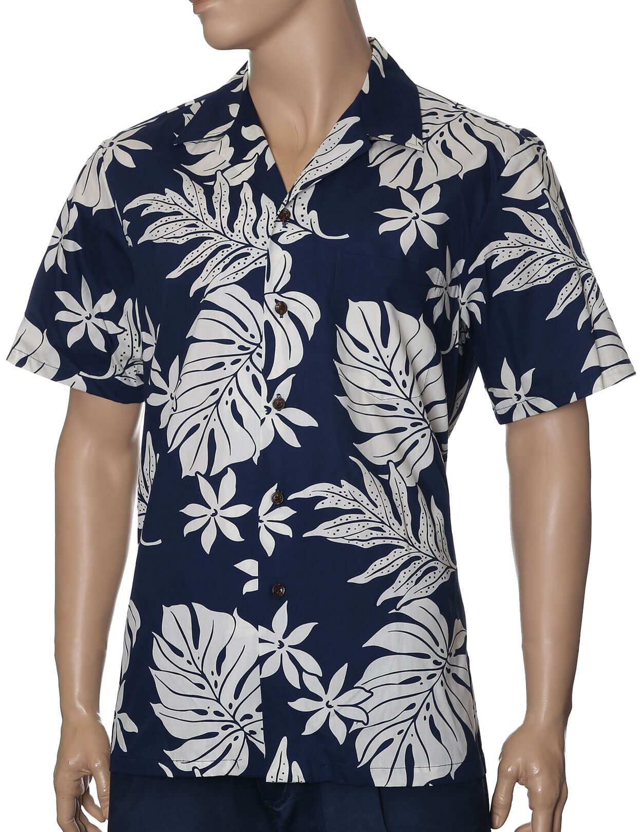 100% Cotton Relax Fit Hawaiian Aloha Shirt Navy