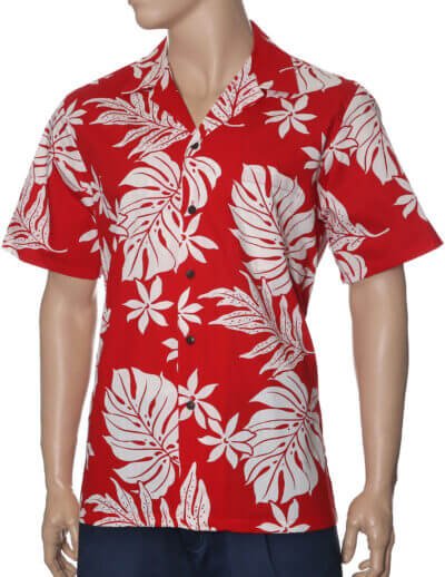 100% Cotton Relax Fit Hawaiian Aloha Shirt Red