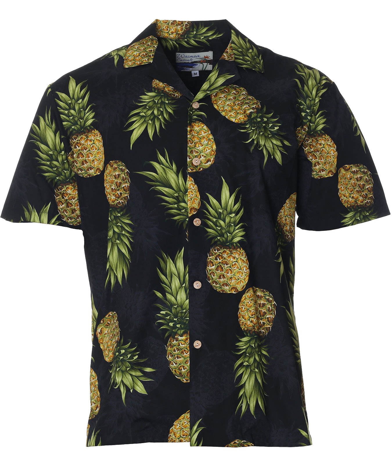 Pineapples Casual Men's Cotton Aloha Shirt Black