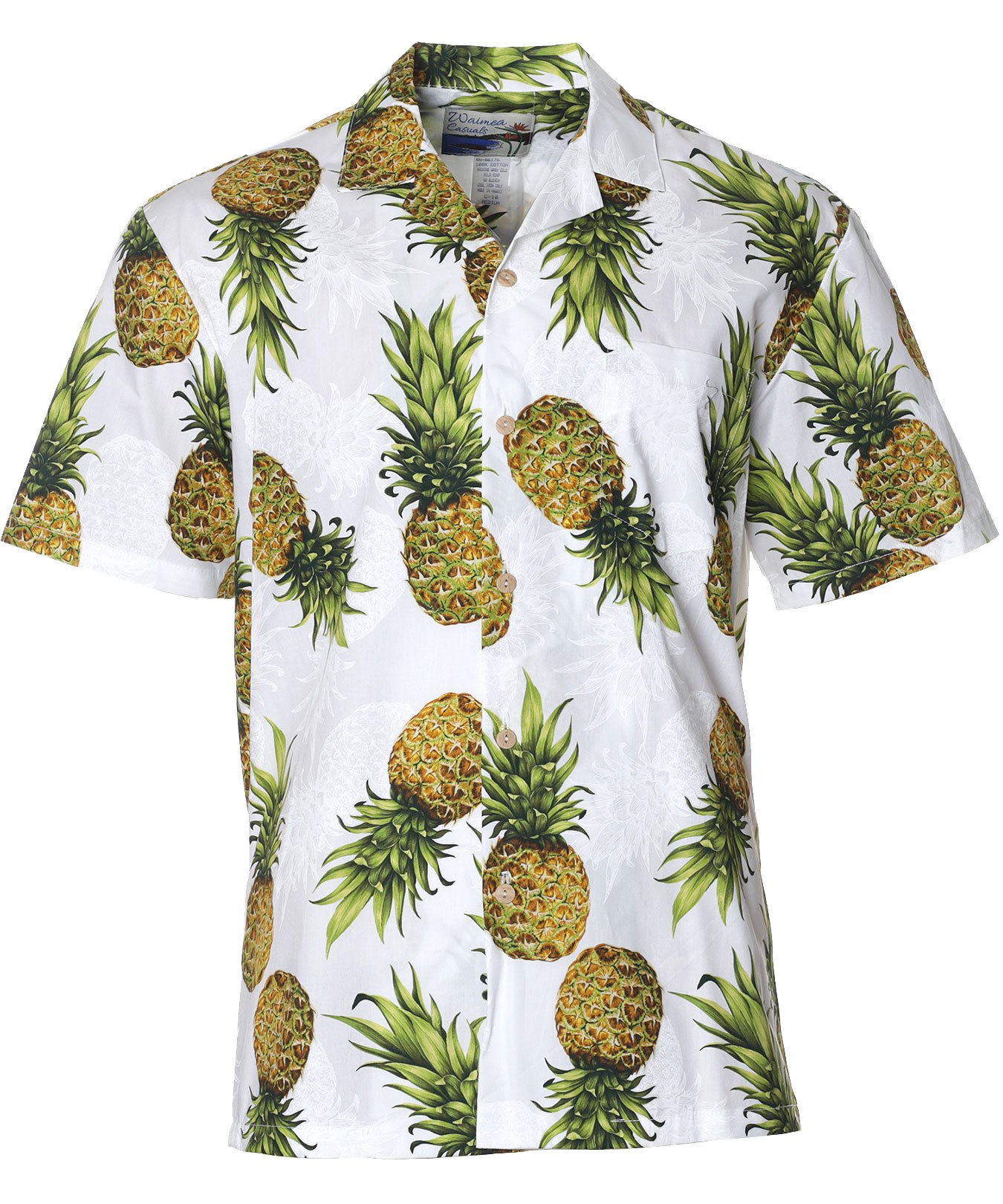 Pineapples Casual Men's Cotton Aloha Shirt White