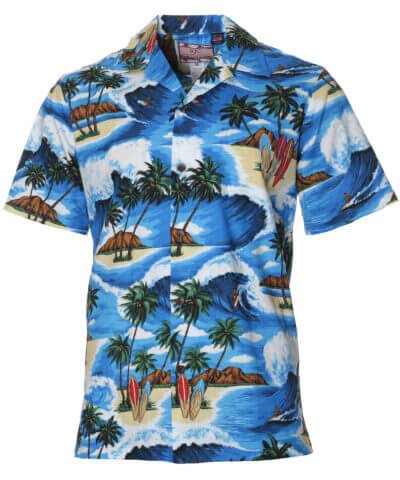 Cotton Surf Pipeline Men's Aloha Shirt Blue