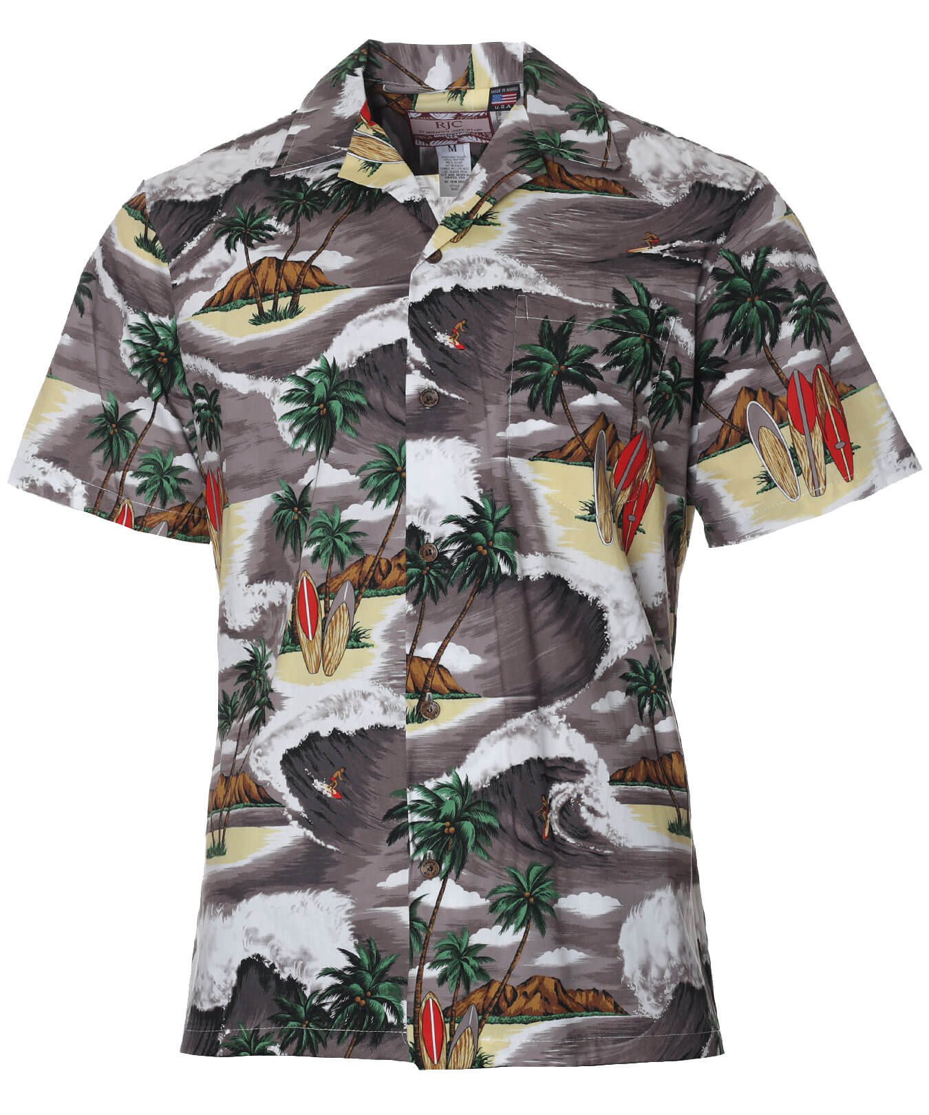 Cotton Surf Pipeline Men's Aloha Shirt Charcoal