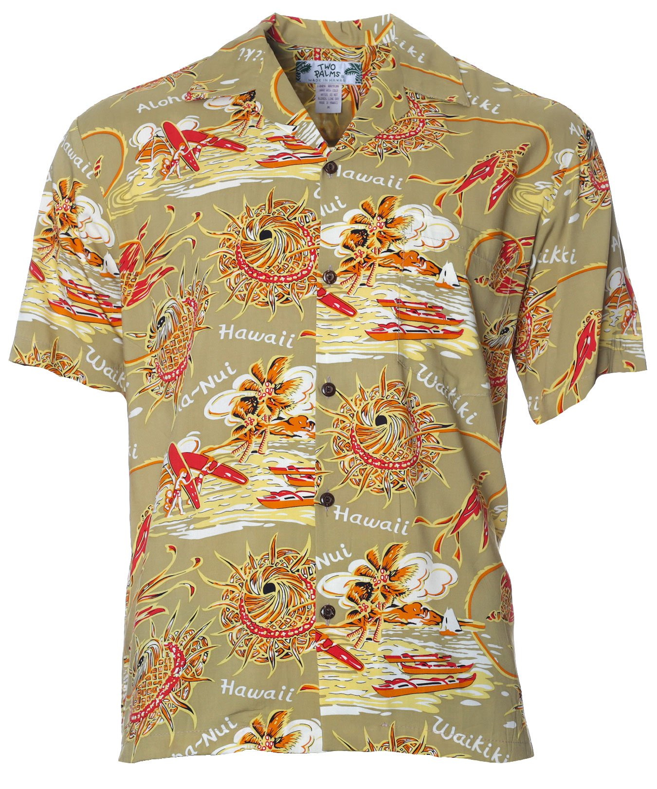 Rayon Hula Hat Men's Open Pointed Aloha Shirt Khaki