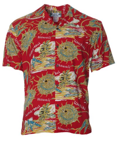 Rayon Hula Hat Men's Open Pointed Aloha Shirt Red