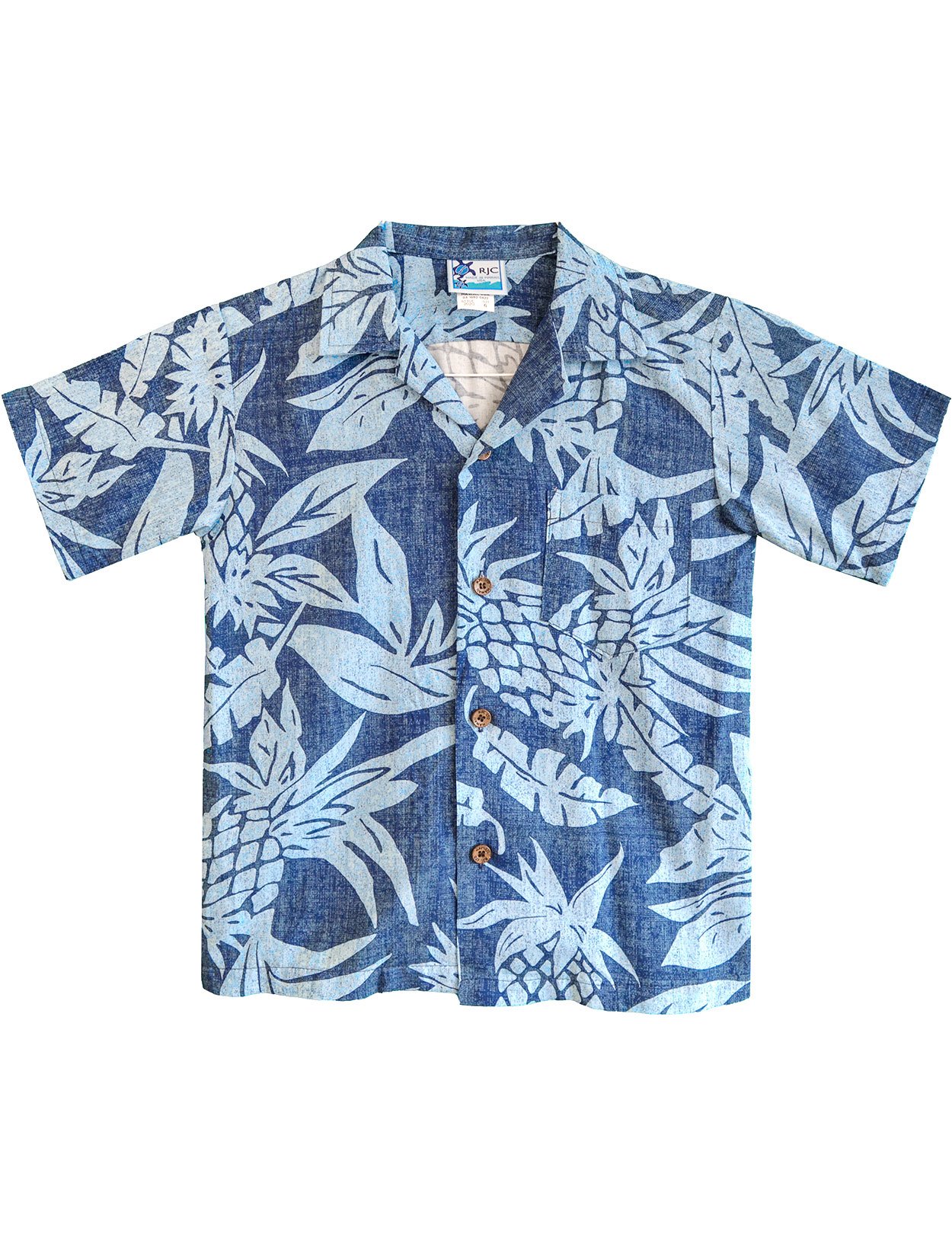 Rayon Pineapples Boys Aloha Shirt Blue