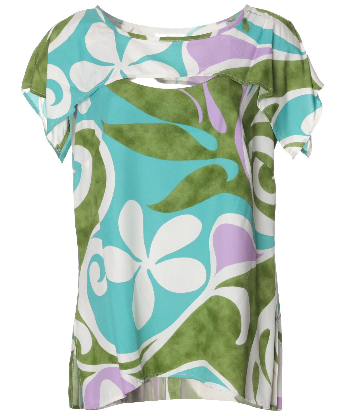 Traveler Cleavage Front-Cutout Top Aloha Blouse Green