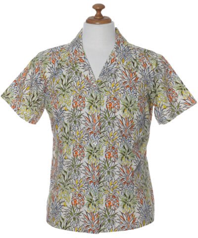 Short Sleeves Pineapple Women's Aloha Shirt White