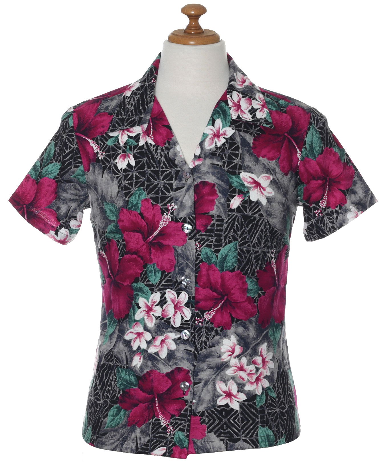 Hibiscus Cotton Fitted Watercolor Blouse Charcoal